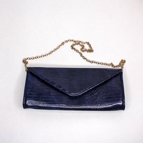 Big Buddha Envelope Clutch Blue Removeable Chain Shoulder Strap Embossed… - Picture 1 of 5